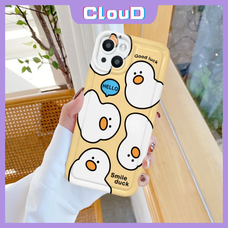 Casing Ponsel Bebek Kartun Lucu Kompatibel Untuk iPhone 7plus XR 11 14 12 13 Pro MAX X XS MAX 6 7 8 6S Plus SE 2020 Lembut TPU Shockproof Airbag Kamera Perlindungan Penutup Belakang