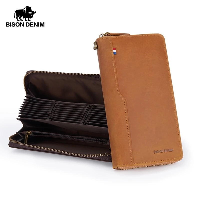 Bison Denim Dompet Panjang Kartu Clutch Pria Kulit Sapi Asli W8277