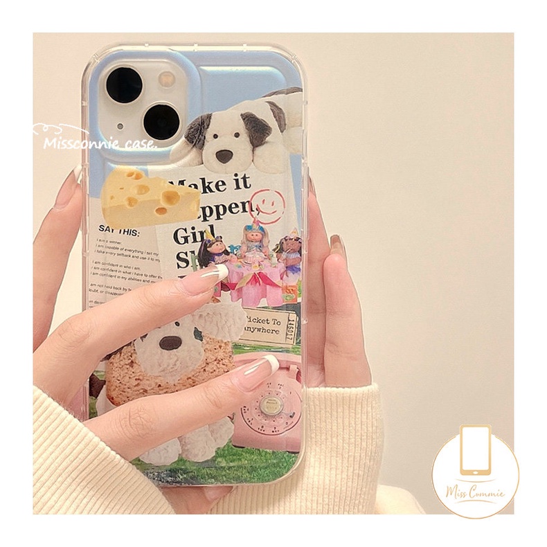 IPHONE Lembut TPU Shockproof Airbag Phone Case Kompatibel Untuk Iphone7 8 6 6s Plus XR X11 14 12 13 Pro Max XS Max SE 2020 Kreatif Lucu Kartun Klip Art Anjing Kembali Penuh Cover