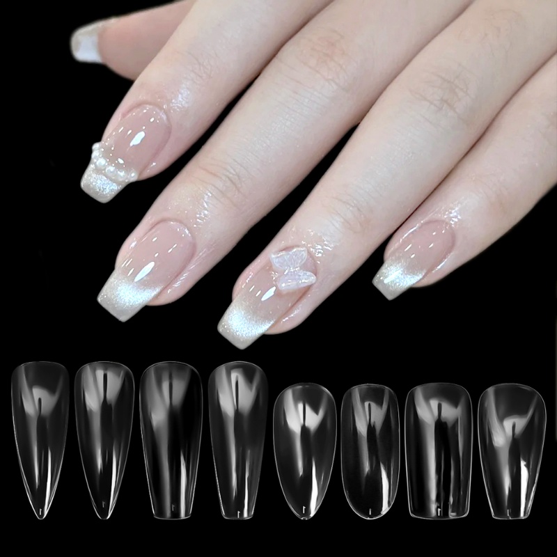 24 Pcs Tekan Pada Kuku Palsu Penuh Penutup Peti Mati Kuku Transparan Ekstensi Kuku Buatan DIY Manicure Art Aksesoris Alat