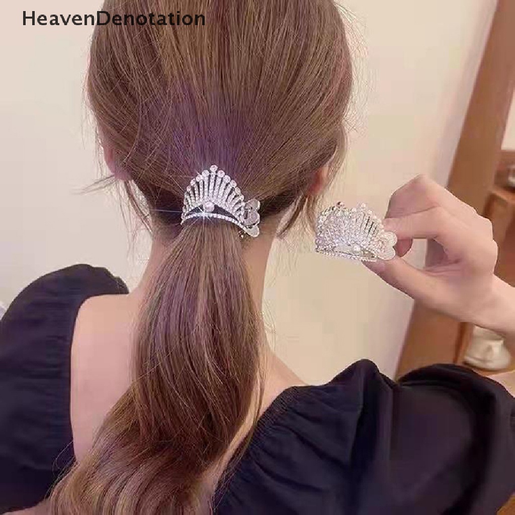 [HeavenDenotation] 1 Pcs Baru Mahkota Mutiara Berlian Imitasi Jepit Rambut Ponytail Tinggi Hiu Rambut Klip HDV