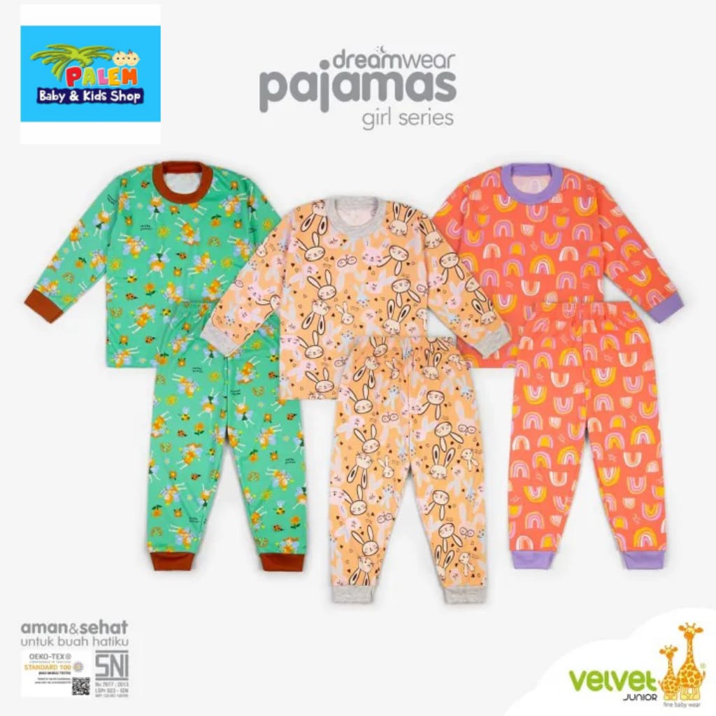 Velvet Junior Piyama DW Girl 1pcs/ setelan piyama panjang size 2-3-4-5-6-7-8-9-10 thn