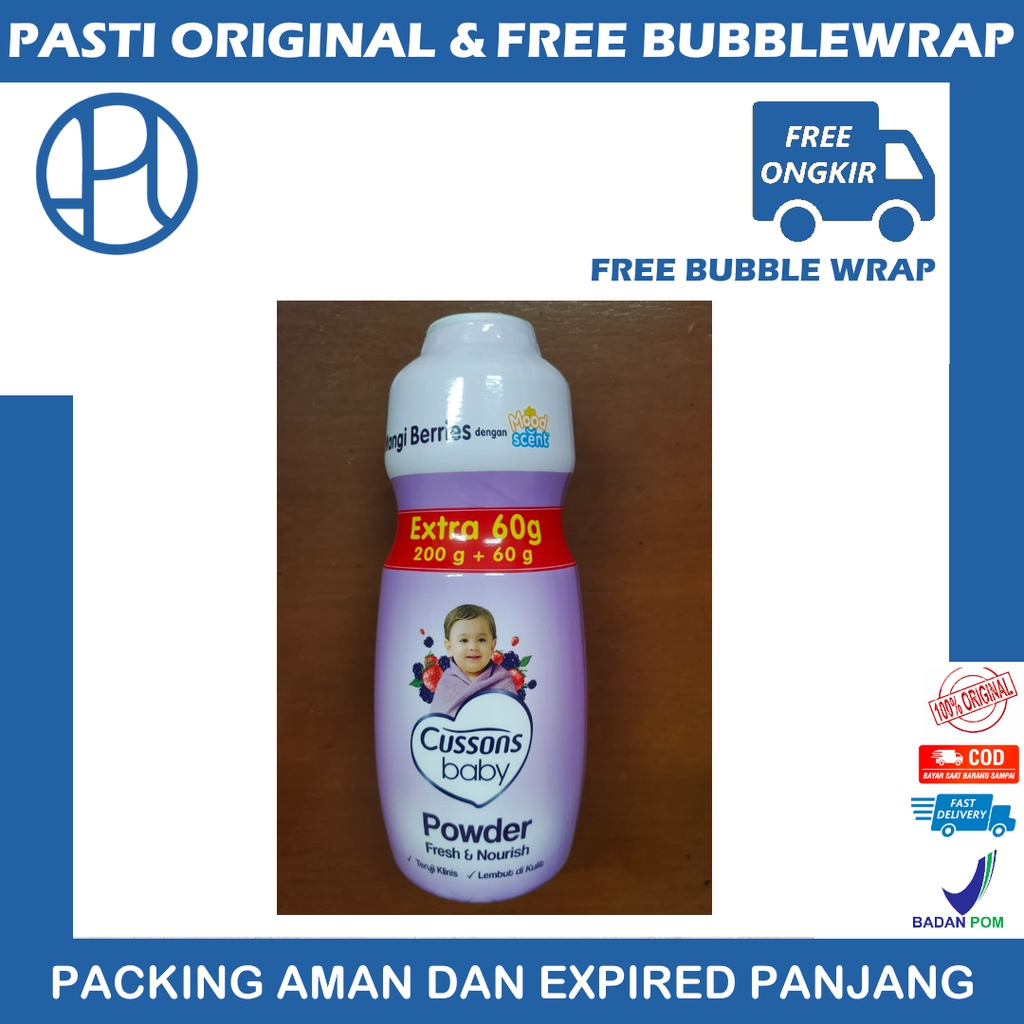 CUSSONS BABY POWDER 200gr + 60gr BEDAK BAYI CUSSONS PINK BIRU UNGU SOFT SMOOTH MILD GENTLE FRESH NOURISH CUSSON