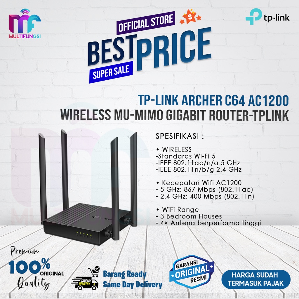 TP-LINK Archer C64 AC1200 Wireless MU-MIMO Gigabit Router-TPLINK