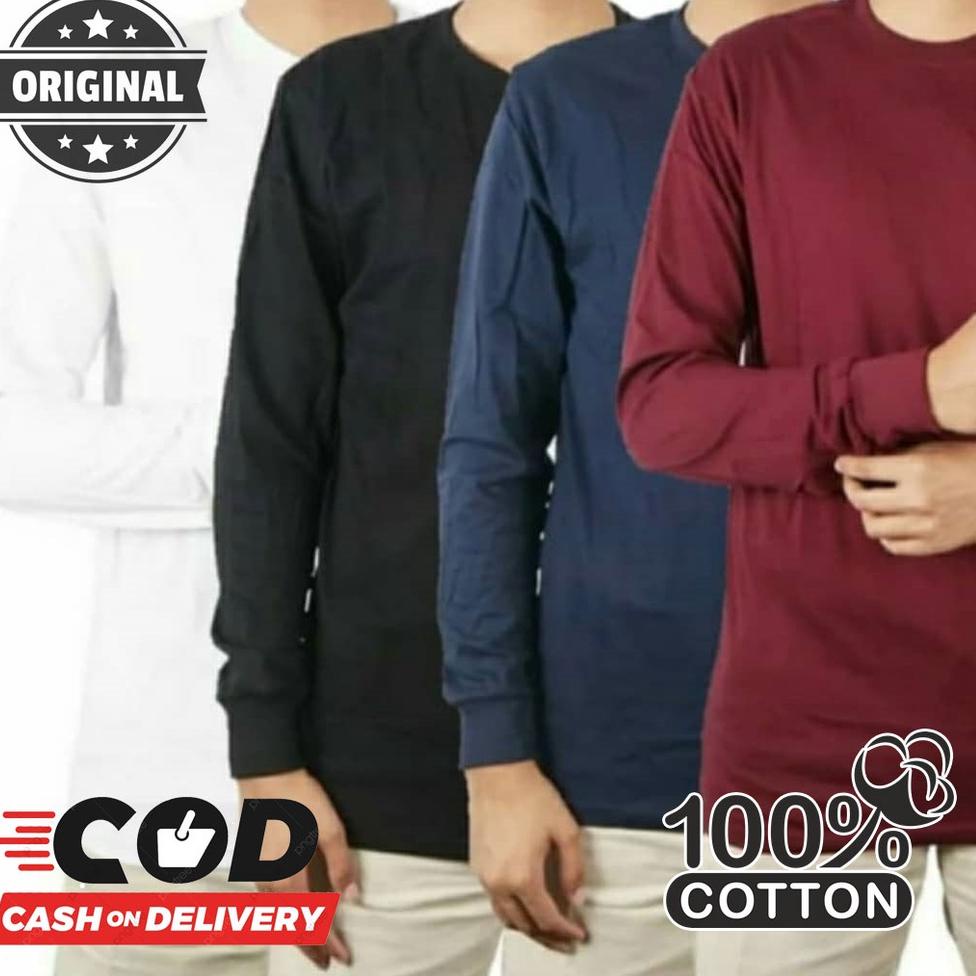 BEST SELLER Kaos Polos Pria Lengan Panjang Original 20s, Longslavee pria Rip lengan panjang