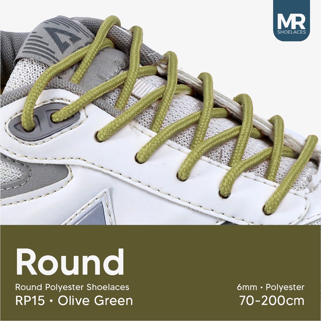 MR Shoelaces RP15 Olive Green Tali Sepatu Bulat Round 6mm  70cm 80cm 90cm 100cm 120cm 150dm 180cm 200cm Tali Sepatu Bulat Polyester Premium