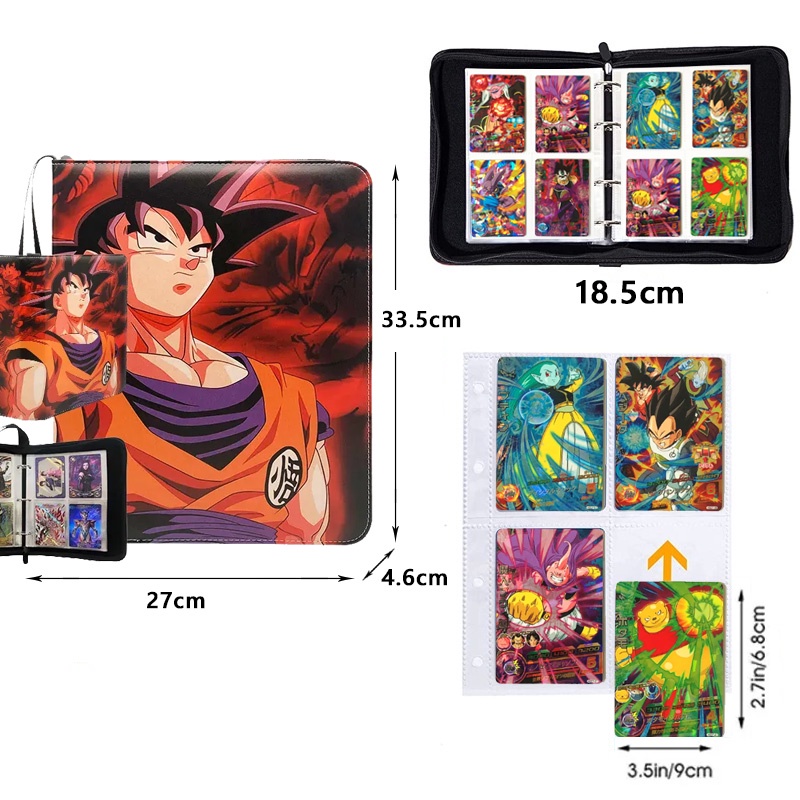 3x3 900 Pcs Kartu Holder Dragon Ball Anime Game Binder Card Holder Kelas Atas Bahan PU Son Goku Kakarotto Zipper Album Buku Kapasitas Koleksi Folder Mainan Anak Hadiah