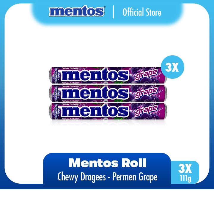 

Mentos Chewy Dragees Grape 111g - Permen Mint Rasa Anggur (3 Rolls)