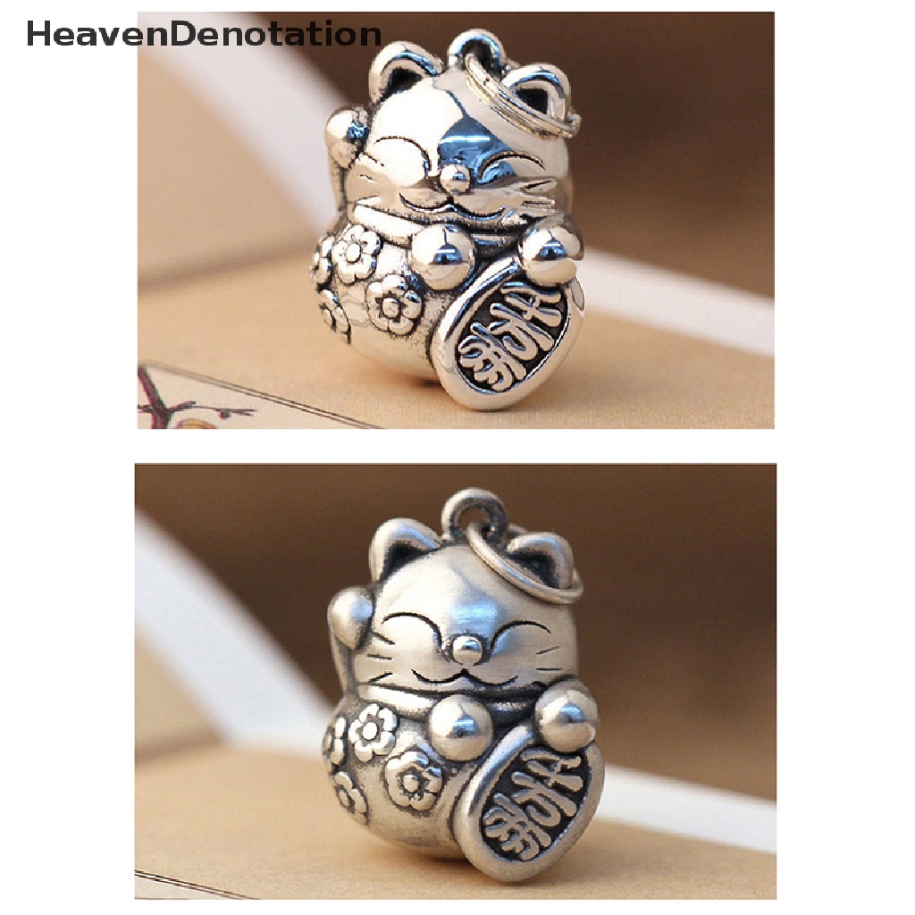 [HeavenDenotation] Vintage Titanium Silver Matte Fortune Cat Ch Kualitas Tinggi Fancy Ornamen Liontin DIY Membuat Perhiasan Kalung Keberuntungan Kucing Liontin HDV