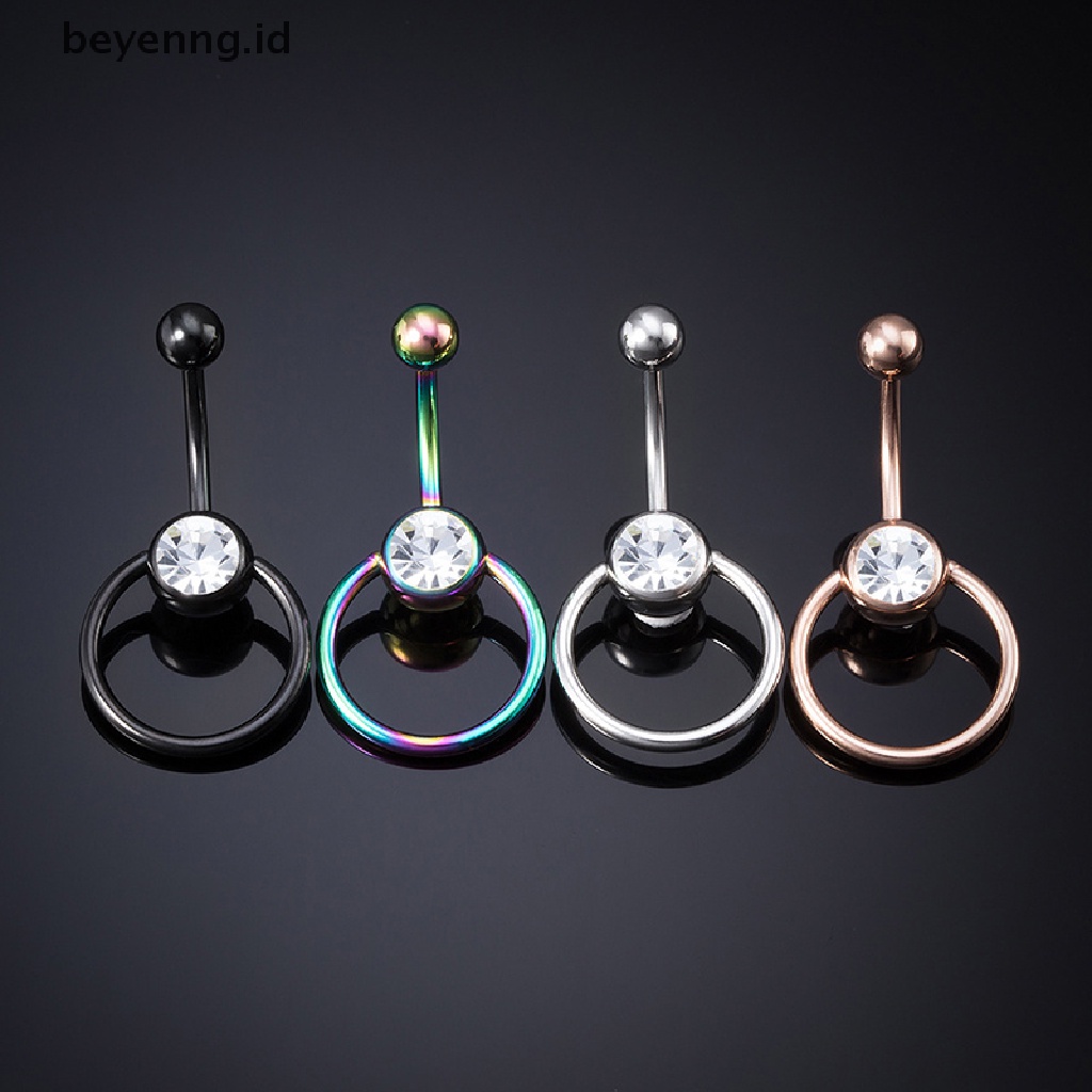 Beyen Stainless Steel Bar Kristal Curvy Belly Navel Cincin Helix Body Jewelry ID
