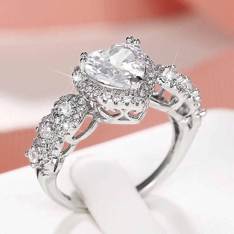 Cincin Pernikahan Cubic Zirconia Hati Warna Perak Untuk Wanita Mewah Fashion Engagement Lamaran Rings Fashion Jewelry