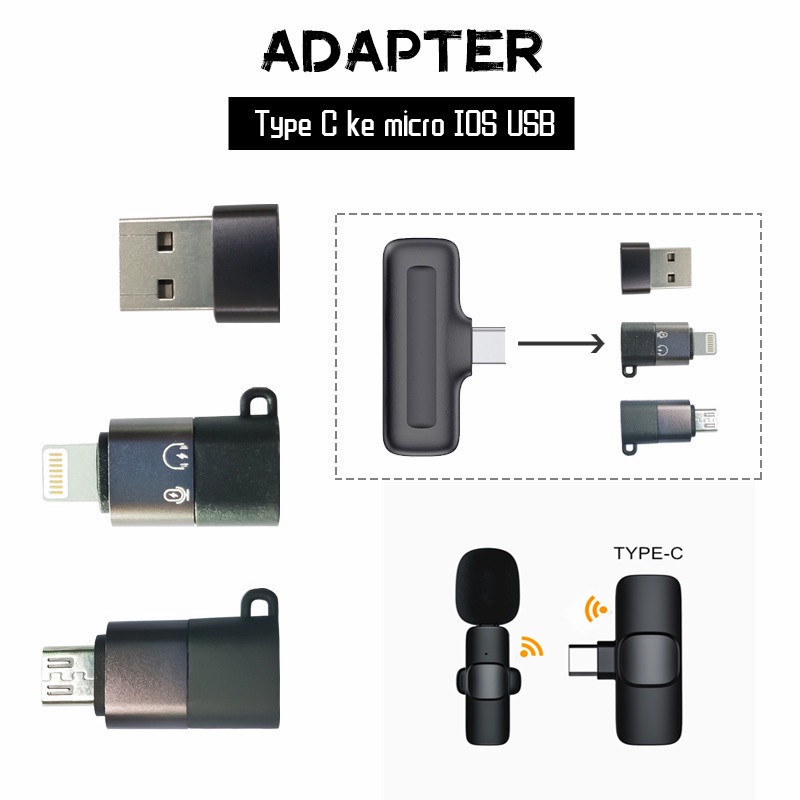 Mic Wireless Mikrofon Adaptor Type C ke Micro IOS USB 3.0 Microphone Adapter