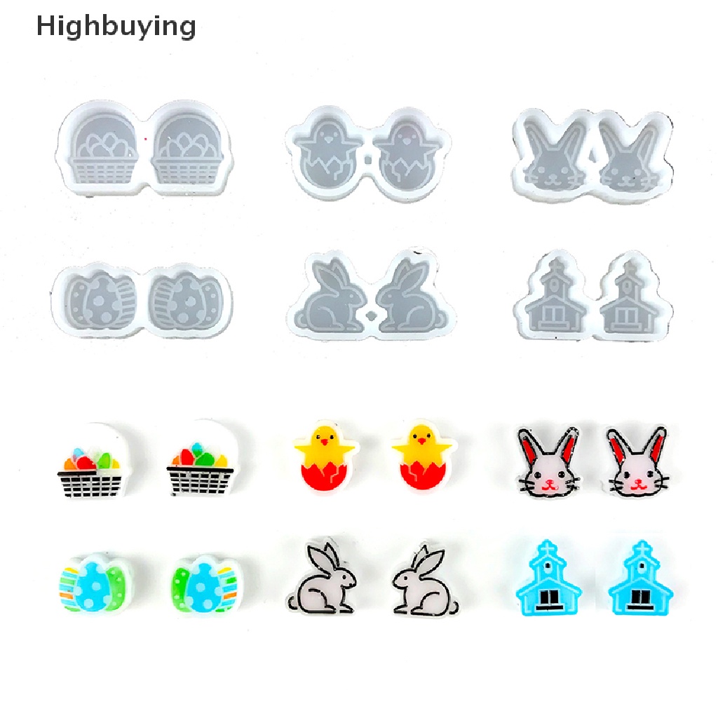 Hbid Lucu Tema Paskah Telinga Kancing Cetakan Silikon DIY Paskah Kecil Telur Bunny Ch Anting Liontin Ornamen Dekorasi Epoxy Resin Casg Cetakan Glory