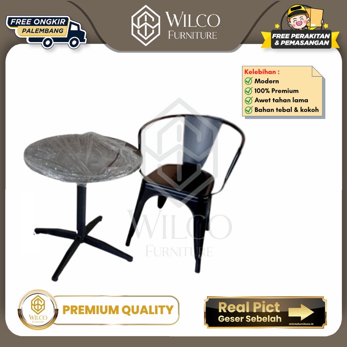 Meja Kursi Besi Teras IMPORTA SET / Meja Besi Cafe Outdoor Stainless