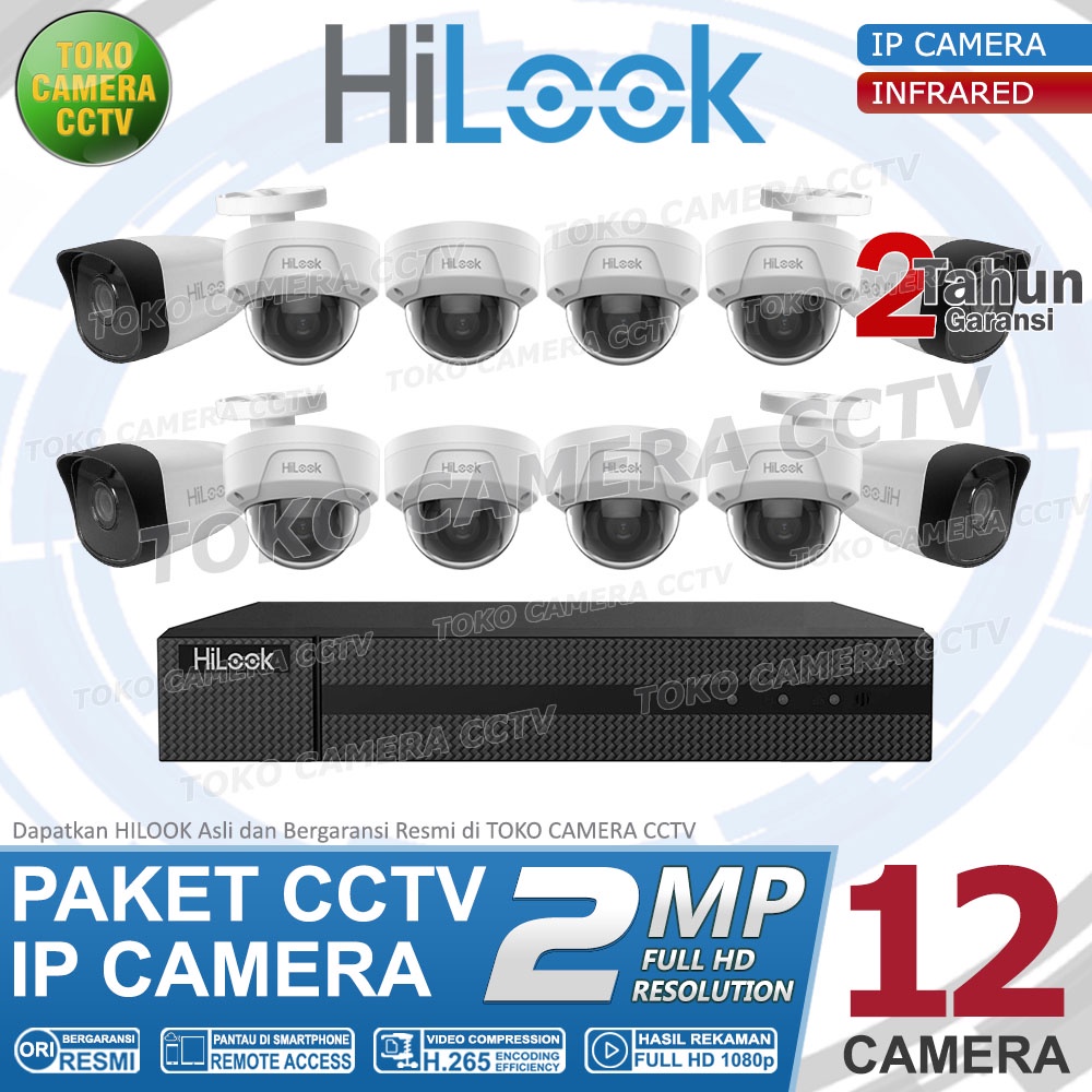 PAKET CCTV IP CAMERA HILOOK 2MP 16 CHANNEL 12 KAMERA