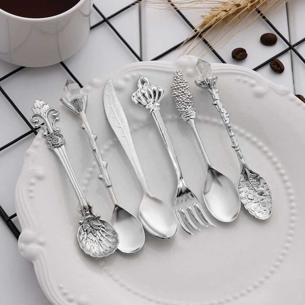 (BISA COD) FTIHSHP JYC Set Sendok Garpu Teh Vintage Teaspoon Fork Royal Style - LTA057