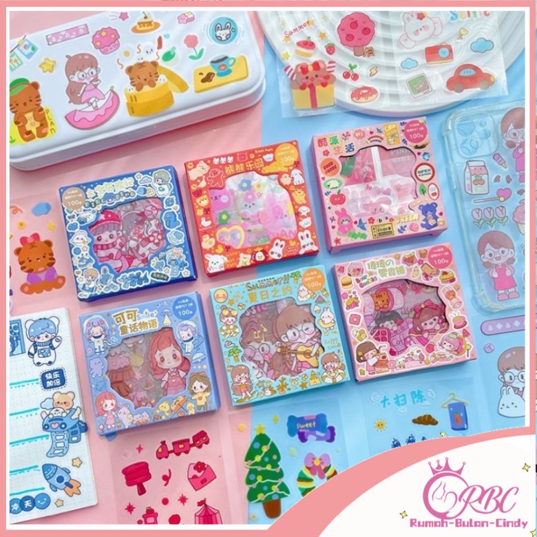 【ready】100 Lembar Stiker Waterproof Sticker Tumblr Lucu Kartun Korea Dekorasi Hiasan Scrapbook DIY