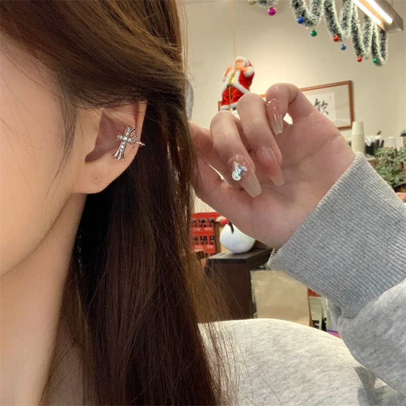 Keren Chic Zirkon Croxin Cross Ear Clip Untuk Wanita Tanpa Telinga Piercing Cuff Earrings Karakter Earring Perhiasan Aksesoris Pesta