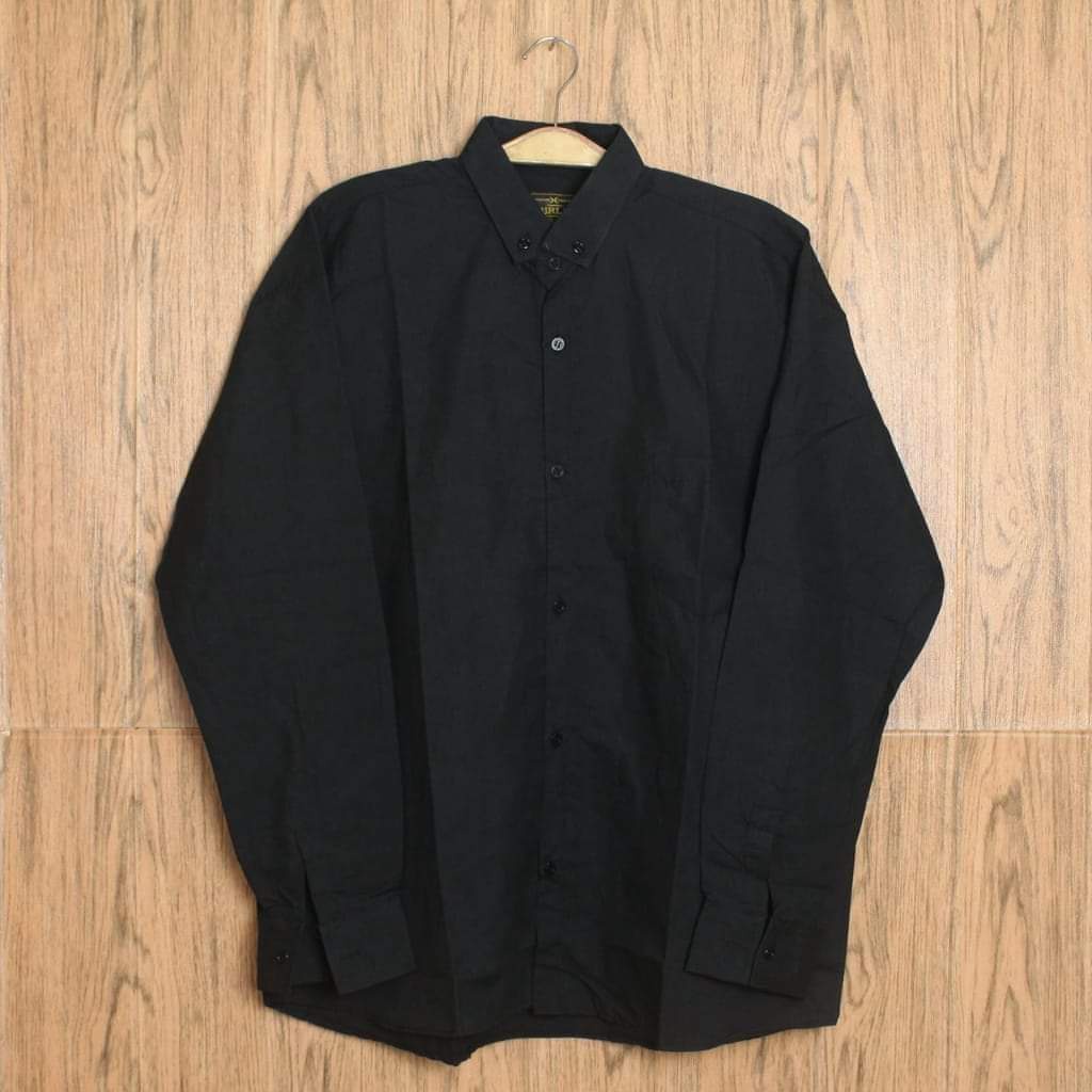 kemeja cowok polos pria lengan panjang slimfit hem pria kantor hitam navy putih maron army
