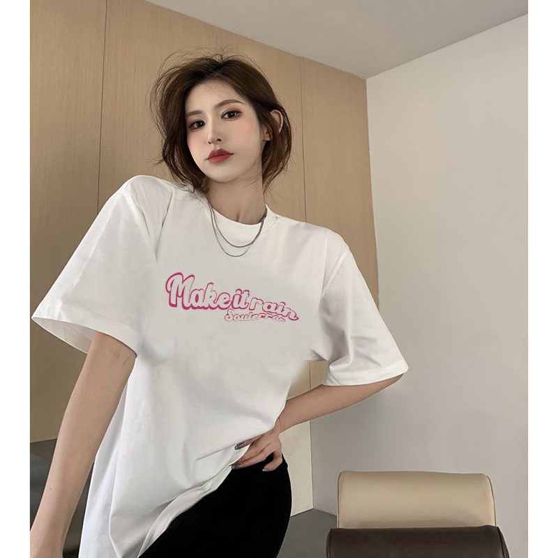 100%  Katun Letter Kaos Lengan Pendek Atasan Wanita Oversize Printed T-shirt Kekinian Korean Style