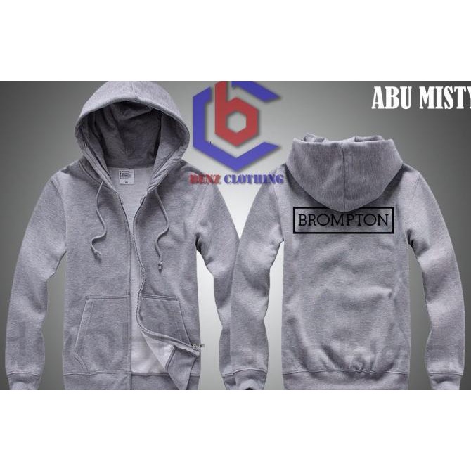 Jaket Hoodie Sweater Brompton Outerwear Pria Wanita Zipper Resleting Depan Polos Sablon Polyflek Kor
