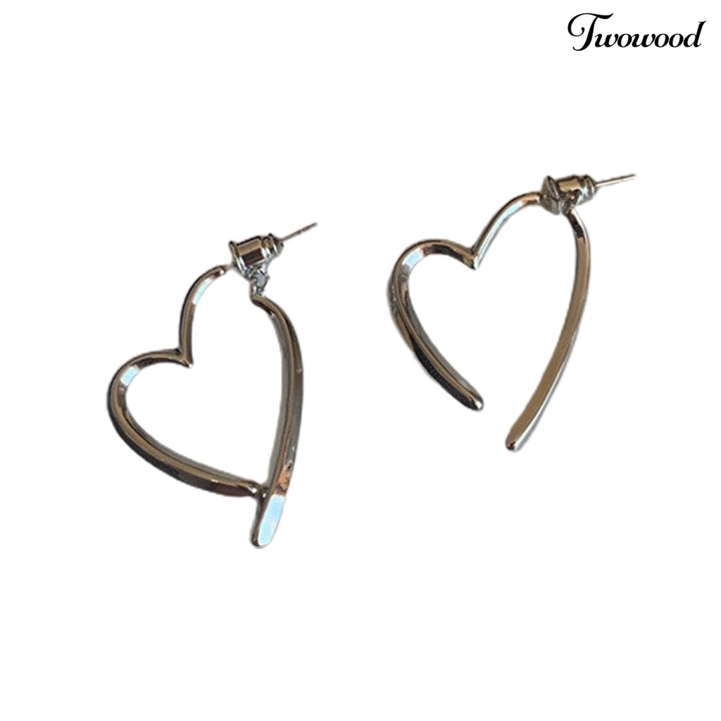 Twowood 1pasang Anting Pejantan Dipoles Electroplating Minimalis Gaya Perancis Cinta Hati Wanita Menjuntai Anting Perhiasan Fashion