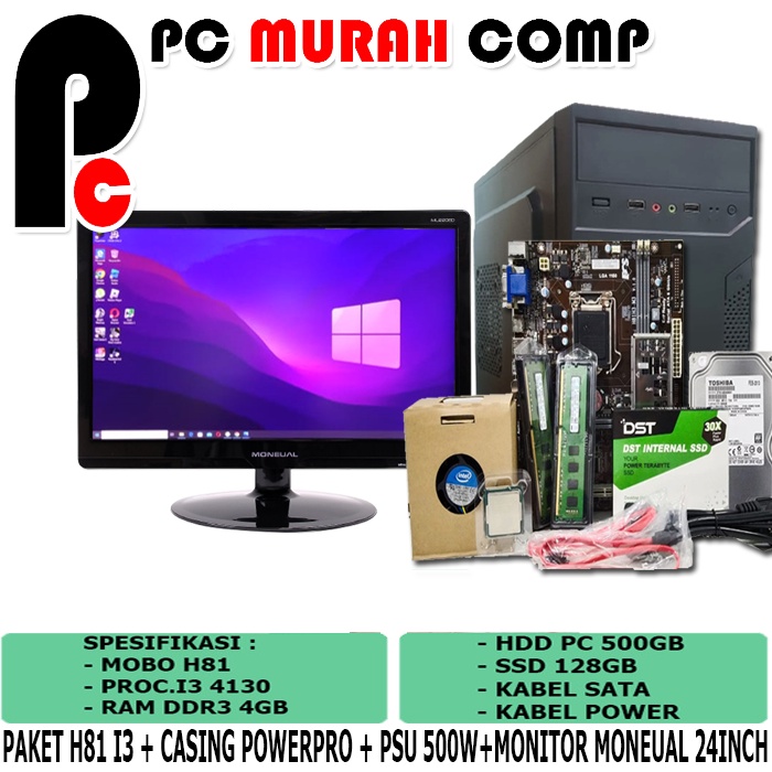 PAKET LENGKAP MOTHERBOARD MOBO H81 I3