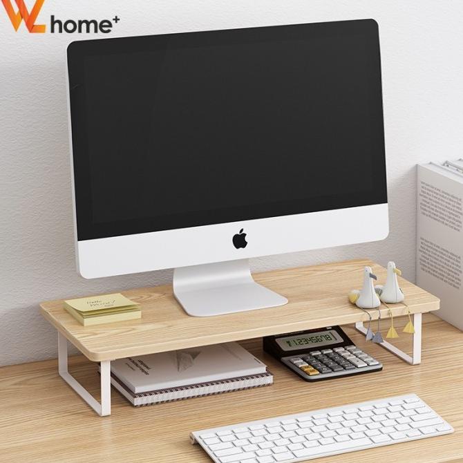 Stand Monitor Komputer Bahan Kaki Besi dengan Ambal Plywood Minimalis