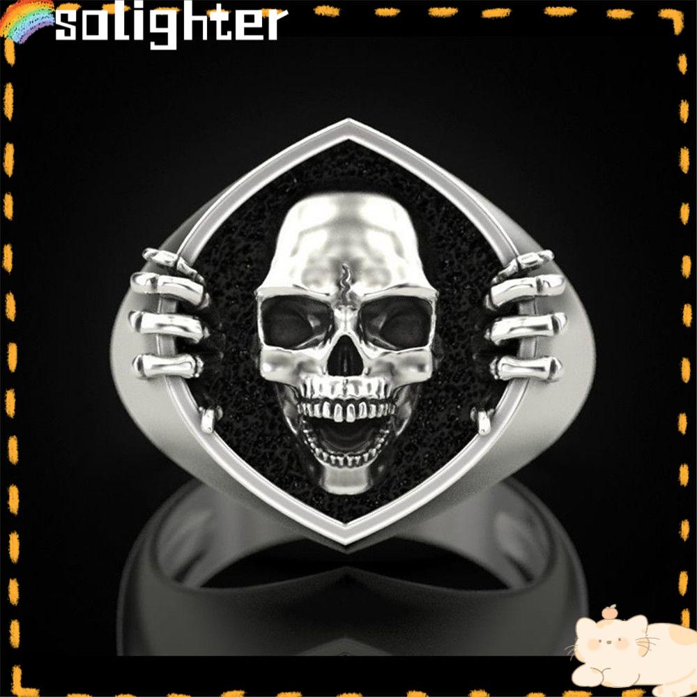 Solighter Cincin Kepribadian Unisex Perhiasan Aksesoris Perhiasan Hadiah Alloy Punk