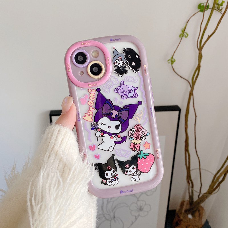 1pc Cute Kuromi Puff Case IPhone 11 12 13 14 Pro Max Casing Ponsel Lembut Indah Kartun Anime Gadis Fashion Wanita Casing hp