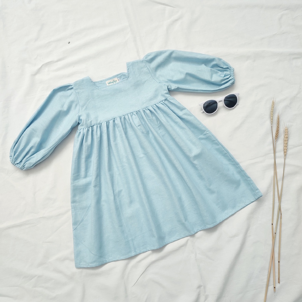 Littlepopy YUMI Basic Dress - Baju Linen Korea Anak Perempuan Tunik Lengan Panjang