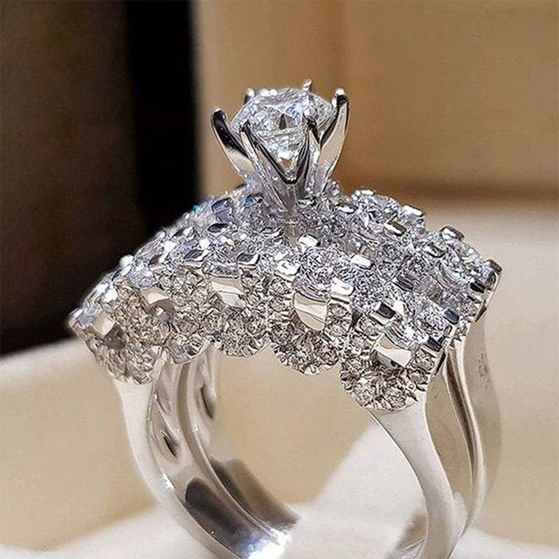 Baru Trendi Pernikahan Set Cincin Untuk Wanita 2 Pcs Briliant Cubic Zirconia Cincin Tunangan Pesta Perhiasan Mewah