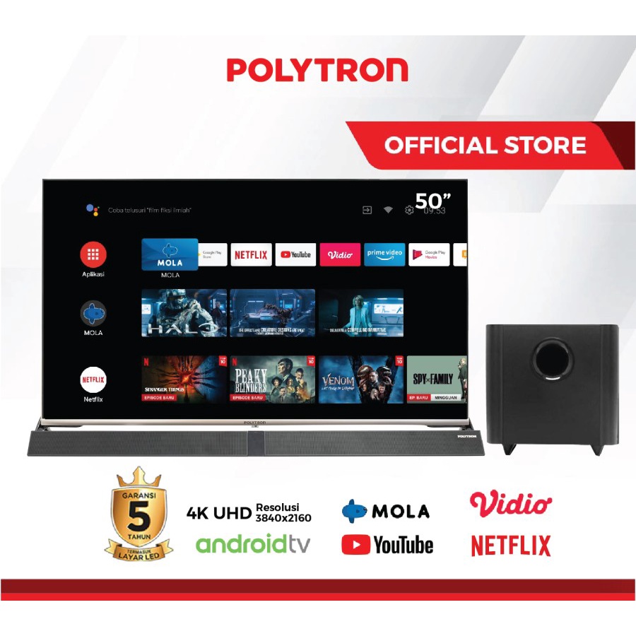LED TV POLYTRON Smart Android Cinemax Soundbar 50 inch PLD 50BUG9959