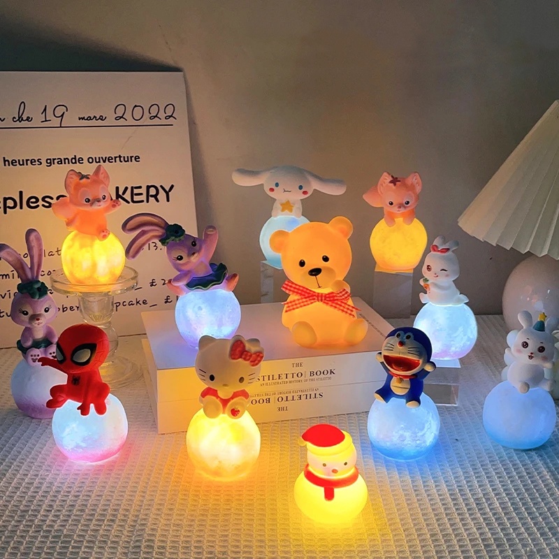 1pc Lucu Lampu Malam Kartun Glow Dekorasi Kue Ornamen Mainan Anak Sanrio Bedside Lamp Hadiah Ulang Tahun Anak