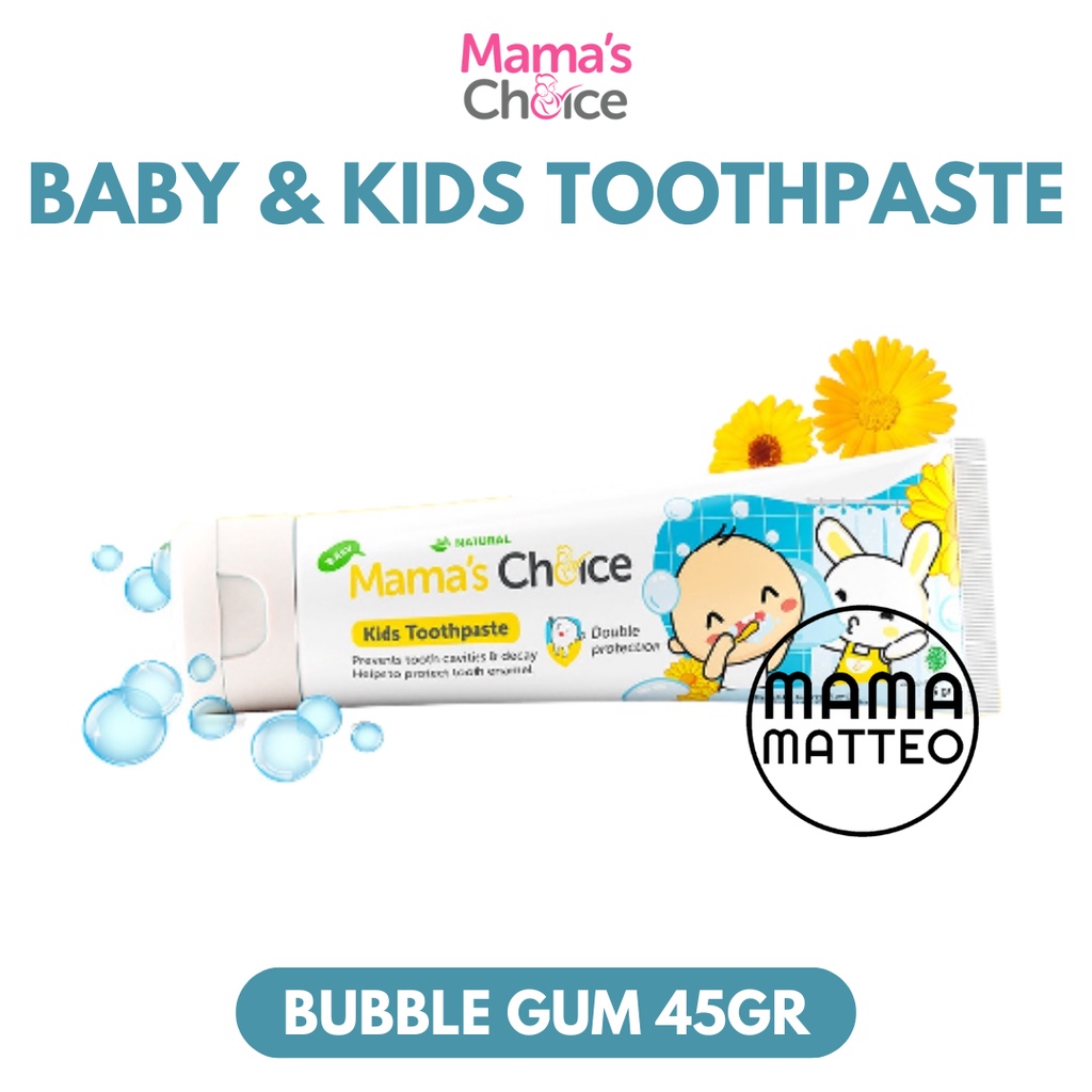MAMA'S CHOICE Baby &amp; Kids Toothpaste 45gr / Mamas Choice Odol Pasta Gigi Food Grade Bayi Anak Strawberry / Bubble Gum / BANDUNG
