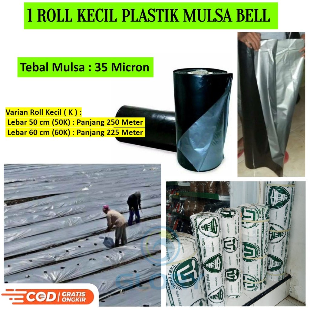Plastik Pertanian Mulsa Bell Hitam Perak 1 Roll Dengan Ukuran Lebar 100cm Dan 120cm Panjang Kurang L