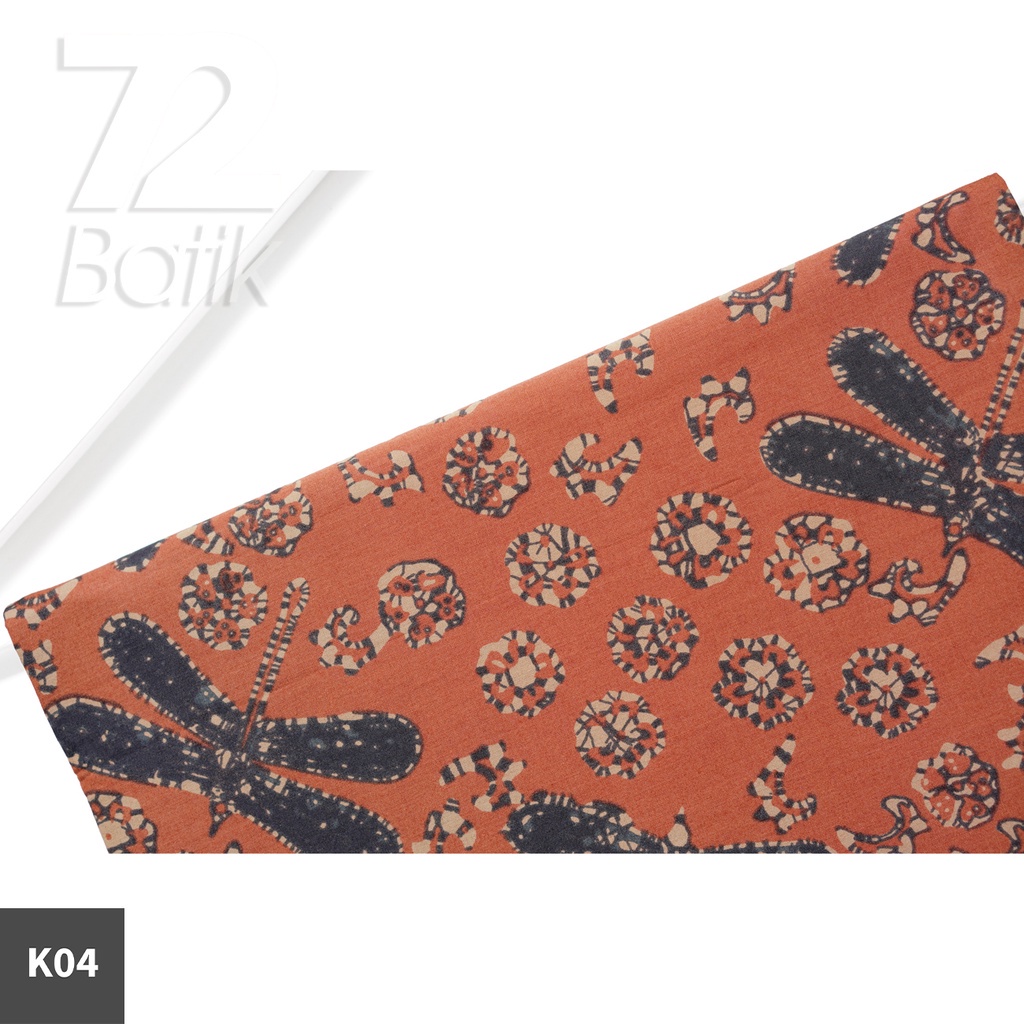 KAIN BATIK PREMIUM Bahan Katun Motif Capung Warna Orange Oranye Oren 721790 Cap 72 Jarik Jarit Samping Kebat Panjang Batik Katun Modern Premium Bahan Seragam Batik Pernikahan Kantor Keluarga Murah Kamen Jadi Batik Bali Lembaran