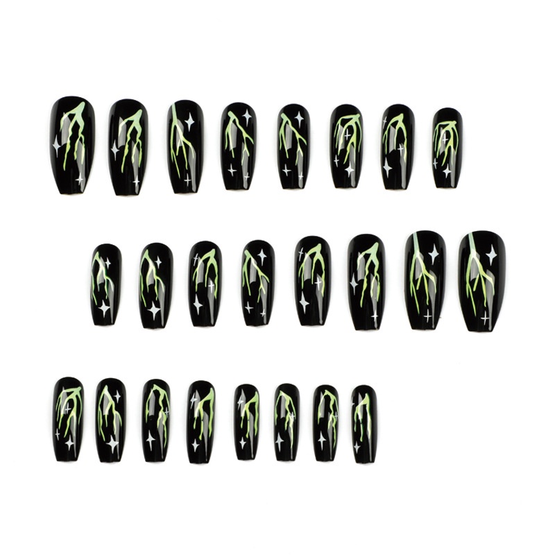 Green Color Halloween Design Fake Nails 8705