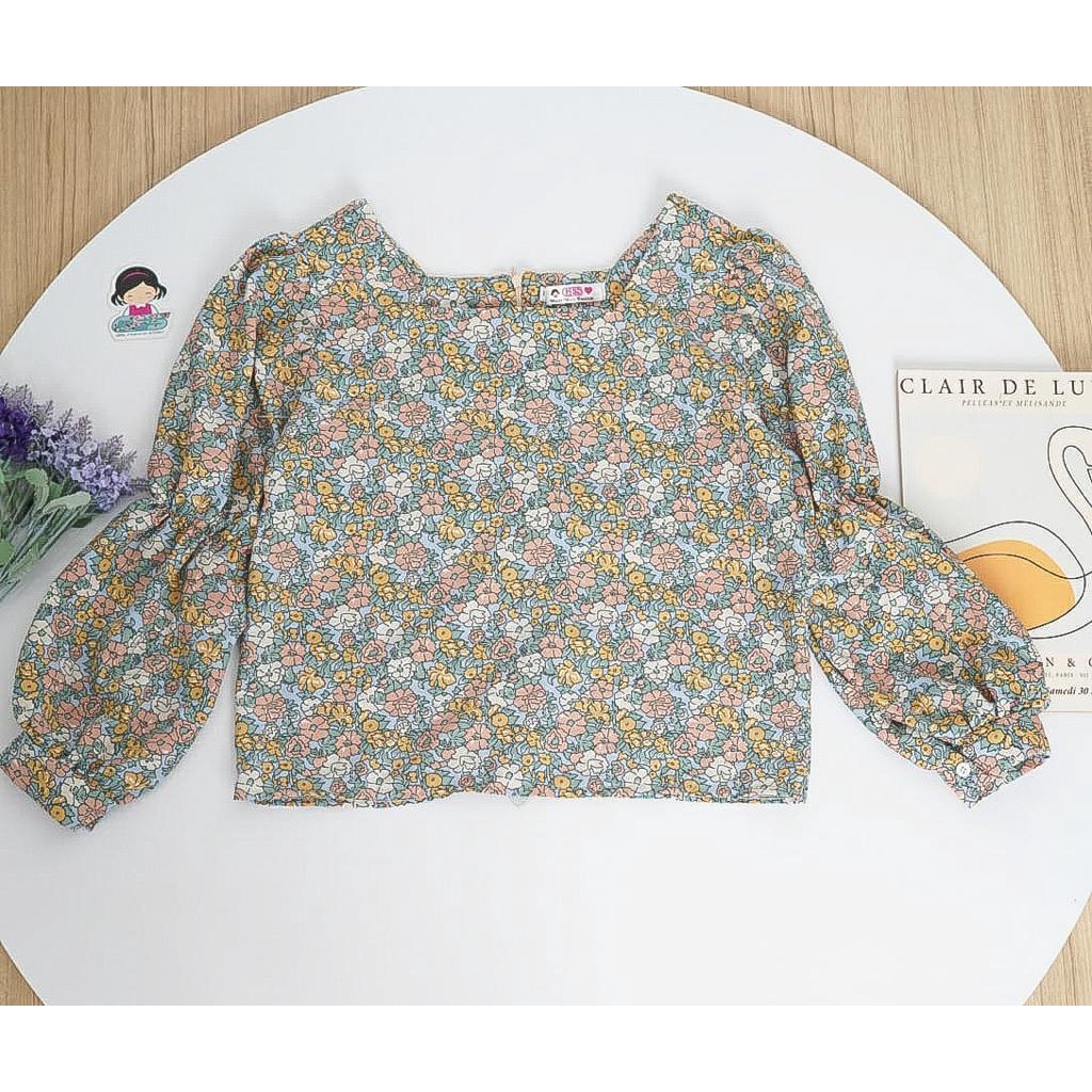 Tq88indonesia Fashion Baju Atasan Wanita Terbaru STEPHY MARGARITA TWIST  SQUARE NECK FLORAL BLOUSE Kekinian Ootd