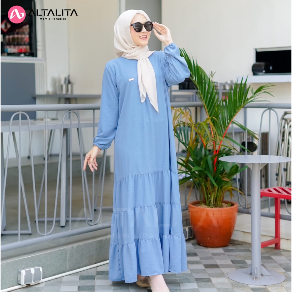 Altalita - Dress Medina Cringkle Airflow Lengan Panjang Basic Casual Gamis Kekinian Busui Wanita Muslimah Polos Premium Lebaran Kondangan Vintage Terbaru