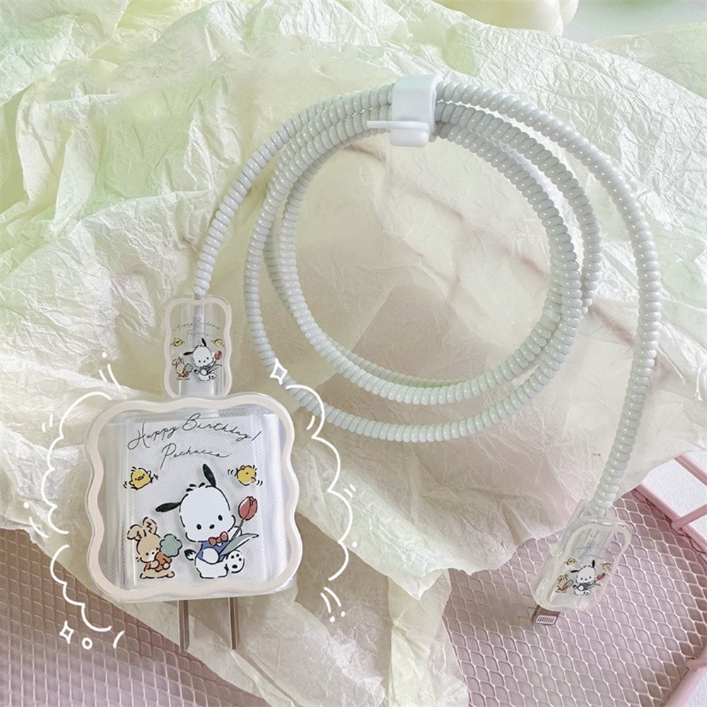 IPHONE 4pcs/set Case Pelindung Kepala Charger Ponsel Silikon Pochacco Untuk Iphone18/20w