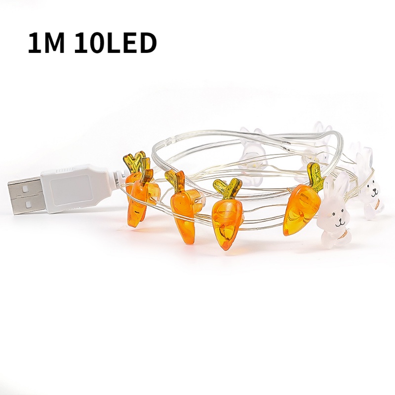 1m 10LED Easter Bunny String Lights Dekorasi/USB Charging Wortel Kelinci Peri Cahaya Untuk Pesta Paskah Anak-Anak Nikmat Hadiah