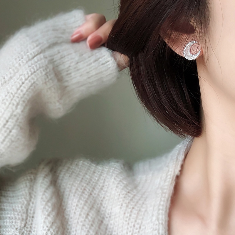 Roselife Korea Besar Emas Kristal Bulan Stud Anting Untuk Wanita Gadis Bulan Sabit Statement Earring Elegan Fashion Perhiasan Telinga 1pasang