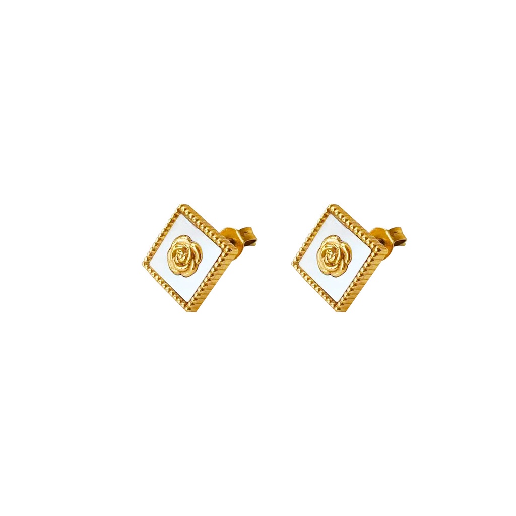 Anting stud petak bunga titanium anti karat harga grosir bisa cod