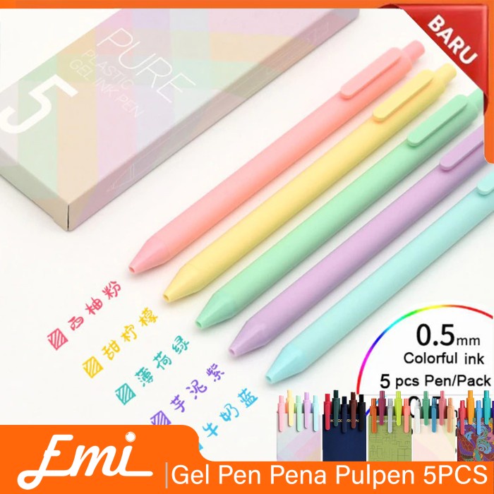 

BISA COD Emi Gel Pen Pena Pulpen Bolpoin 0.5mm 1box 5 PCS (Colorful Ink) kaco
