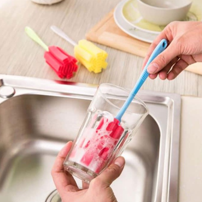 A62 SPONS TONGKAT PEMBERSIH BOTOL MINUM gelas bayi dewasa gelas mug cangkir peralatan makan rumah sikat busa spons cleaner sponge
