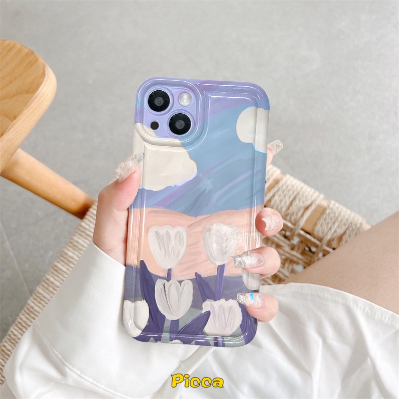 Seni Lukisan Cat Minyak Bunga Casing Redmi Note11 9 10 11s 10s Redmi A1 10A 9A 10 9T 9C NFC Note10 Note9 Note10s Note11 Spring Fresh Flowers Tulips Shockproof Airbag Soft TPU Case Cover