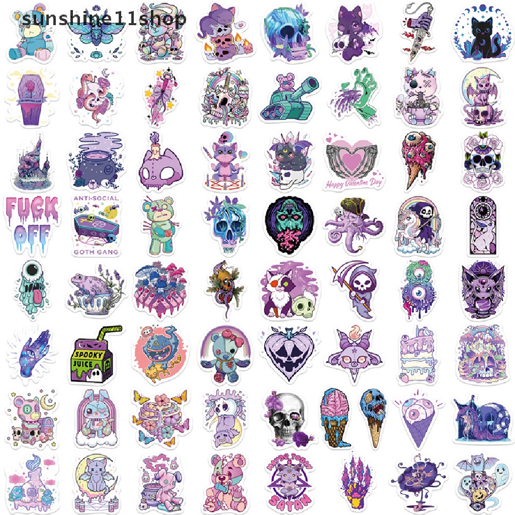 Sho 65 Pcs Lucu Ungu Gotik Halloween Tengkorak Kartun Stiker DIY Laptop Bagasi Skateboard Graffiti Decals Menyenangkan Untuk Hadiah Mainan N