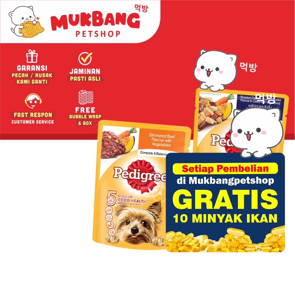 Pedigree Pouch 80gr Wet Food Makanan Basah Anjing Chicken and Grilled Makanan Anjing Basah Roasted Chicken Slimmered Beef Wet Food Dog