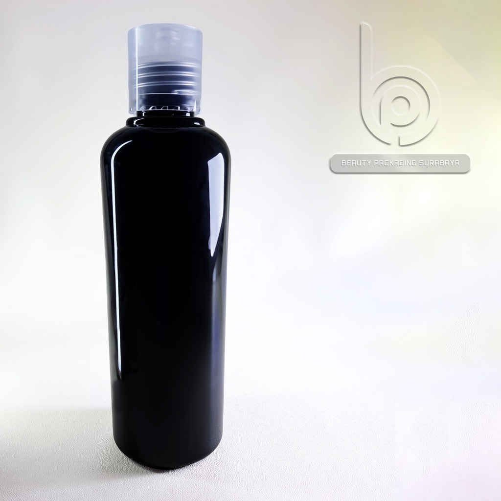 Botol Plastik PET 250ml BR Hitam Tutup Presstop